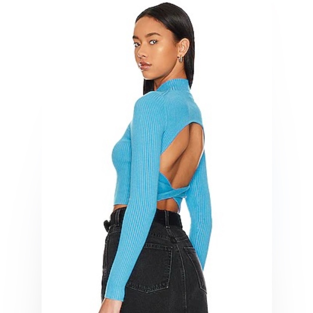 Lovers And Friends Taline Open Back Knit Crop In Ocean Blue Size XS Mock Neck